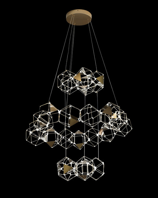 Lucciola Embellished 25 Prism 3 Tier Pendant Brass Light