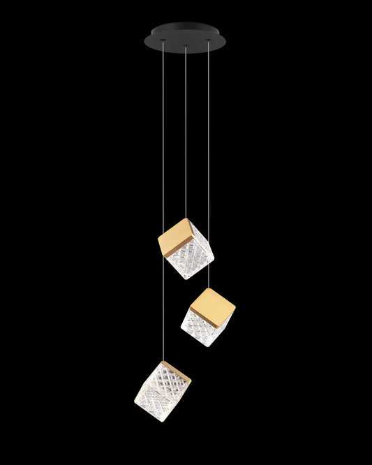 Magia 3Lt Pendant Matt Black with Satin Gold Light
