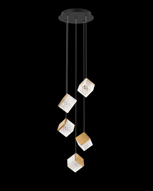 Magia 5Lt Pendant Matt Black with Satin Gold Light