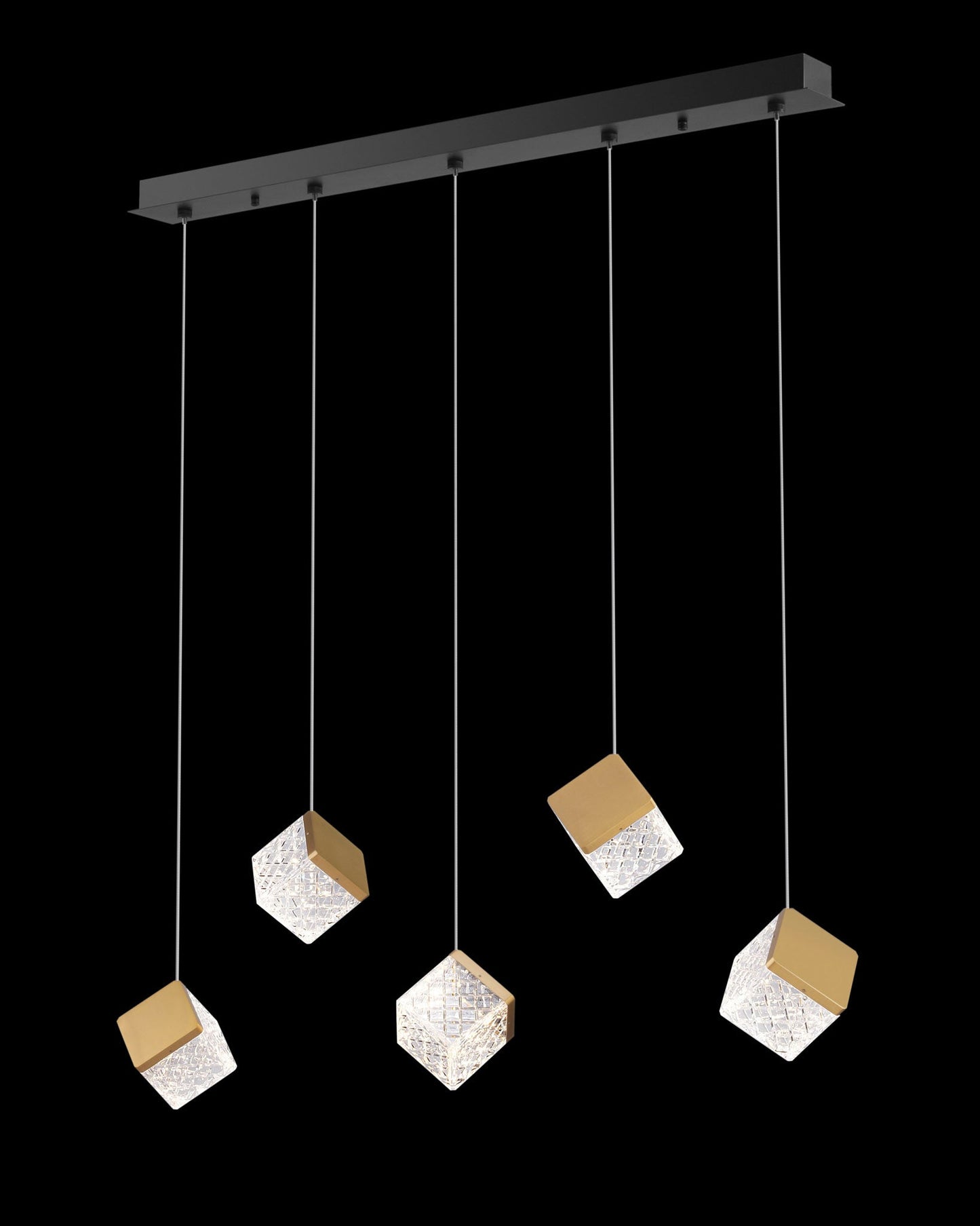 Magia 5Lt Bar Pendant Matt Black with Satin Gold Light