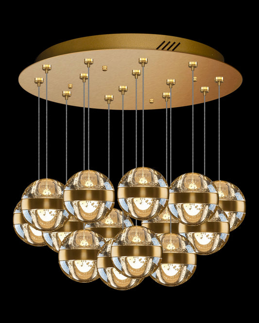 Frizzante 14Lt Round Pendant Satin Gold Champagne Glass Light