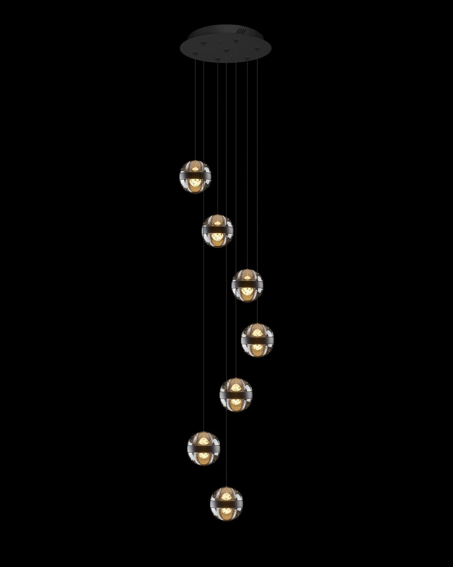 Frizzante 7Lt Round Pendant Matt Black Smoke Glass Light