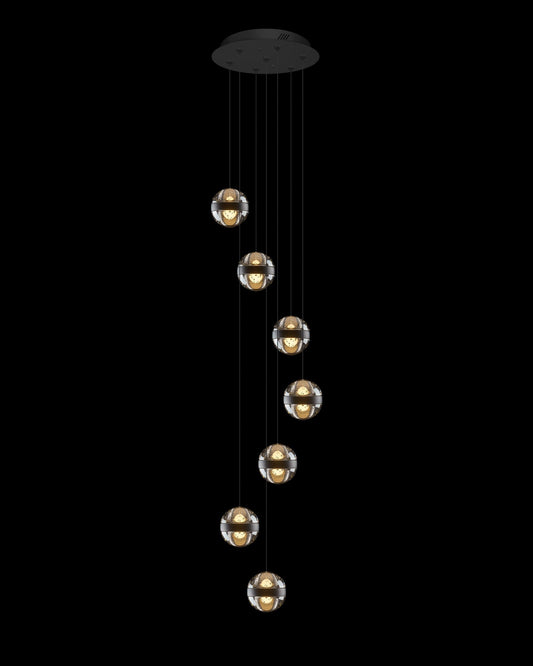 Frizzante 7Lt Round Pendant Matt Black Smoke Glass Light