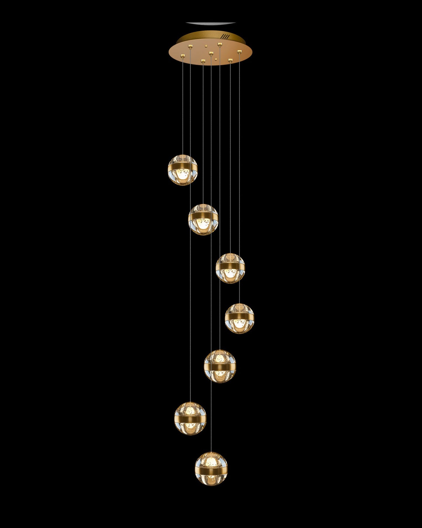 Frizzante 7Lt Round Pendant Satin Gold Champagne Glass Light