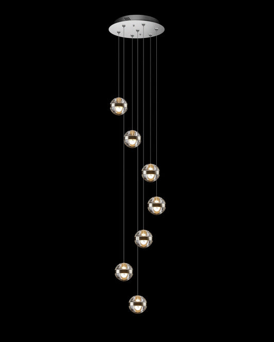 Frizzante 7Lt Round Pendant Satin Nickel Clear Glass Light