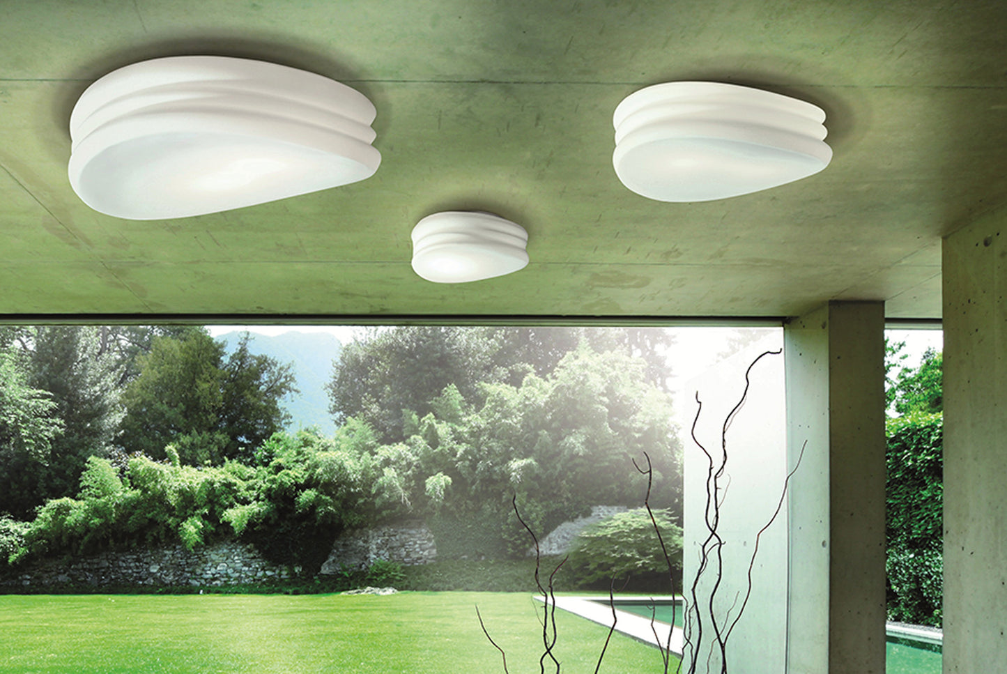 Mediterraneo Flush Ceiling / Wall 2 Light E27 Medium, Frosted White Glass by Mantra