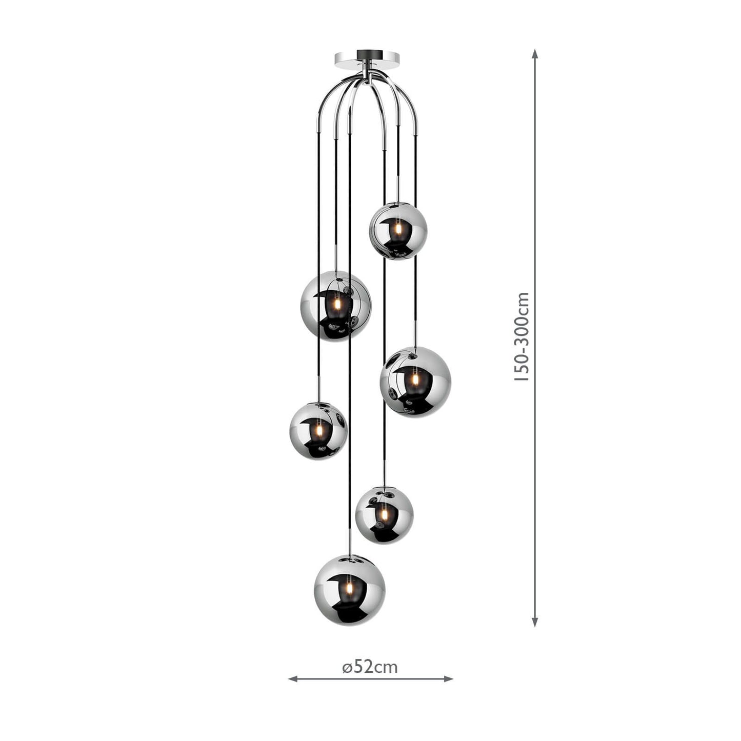 Nico 6 Light Cluster Pendant Polished Chrome Smoked Glass