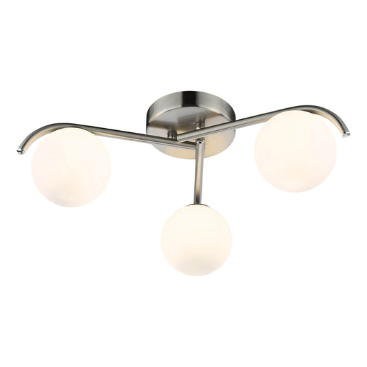 Orlena 3 Light Flush Satin Chrome and Opal Glass