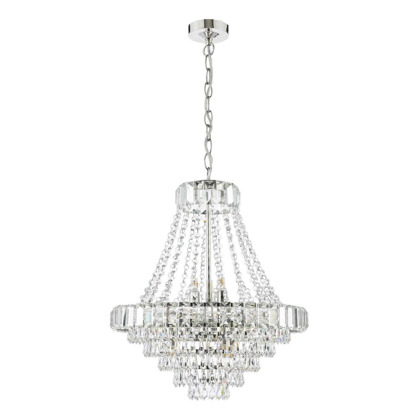 English Heritage Osborne House 12 Light Chandelier Polished Nickel and Crystal