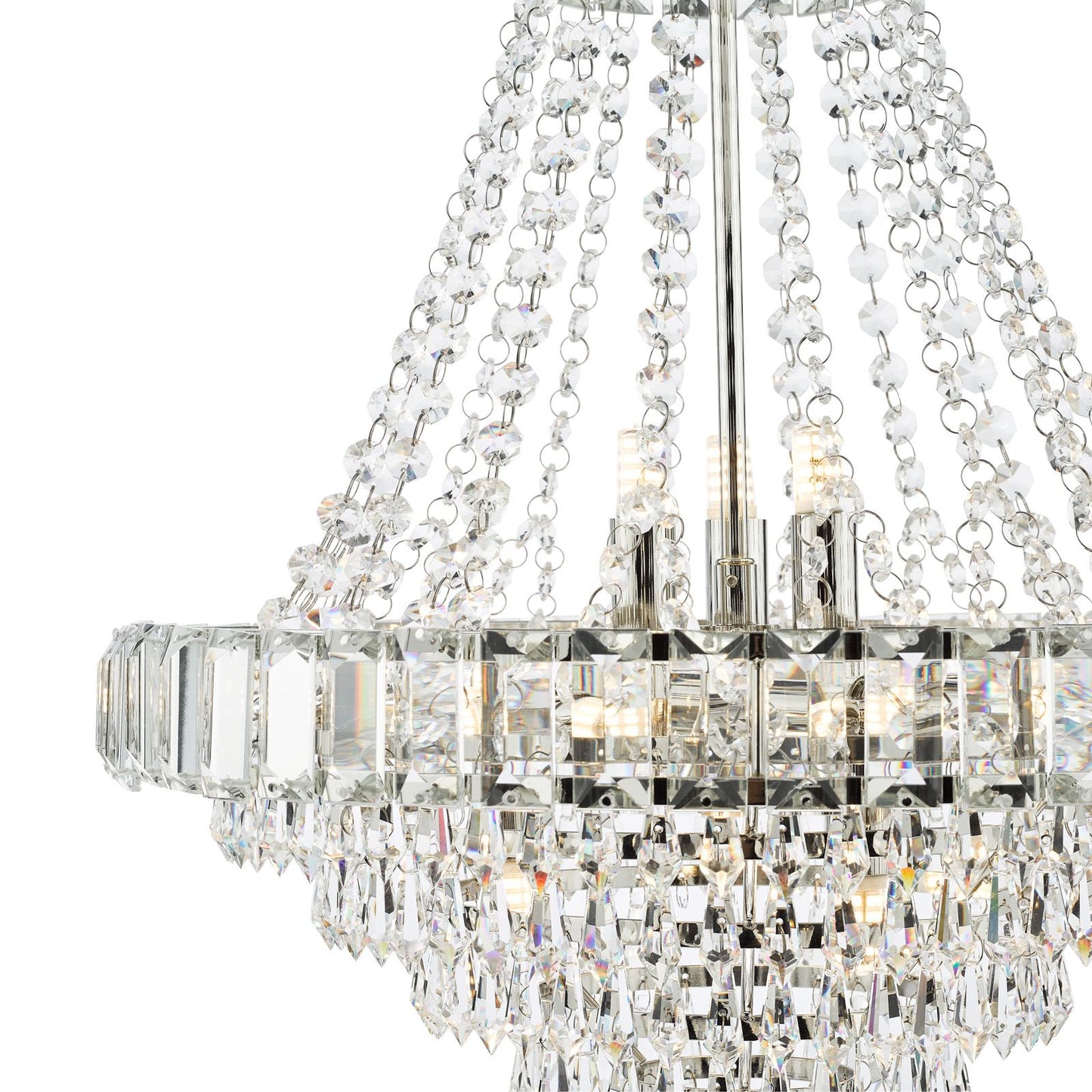 English Heritage Osborne House 12 Light Chandelier Polished Nickel and Crystal