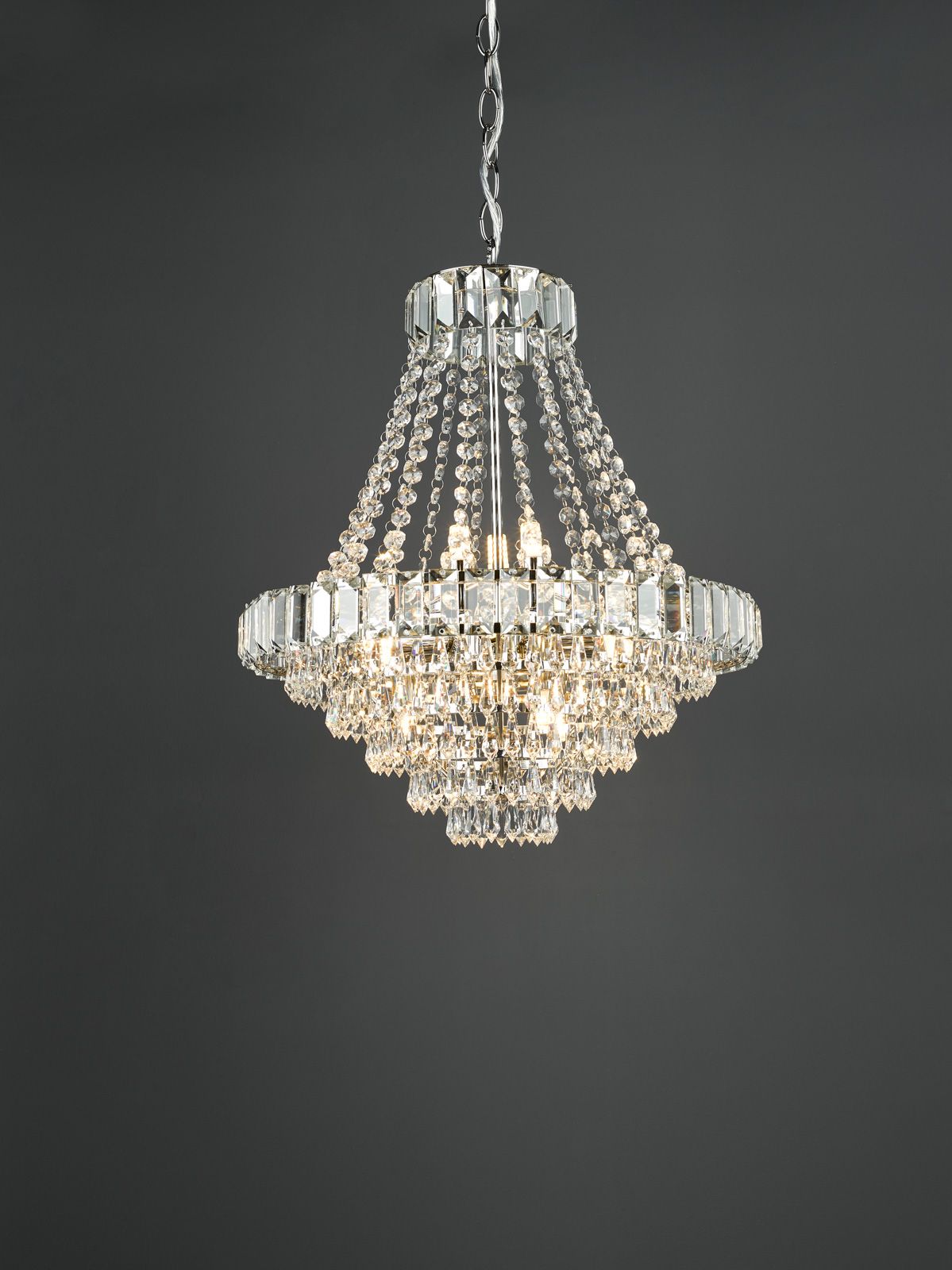 English Heritage Osborne House 12 Light Chandelier Polished Nickel and Crystal
