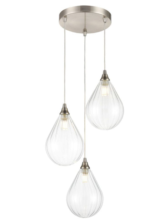 Perry 3 Light Spreader in satin nickel with clear glass