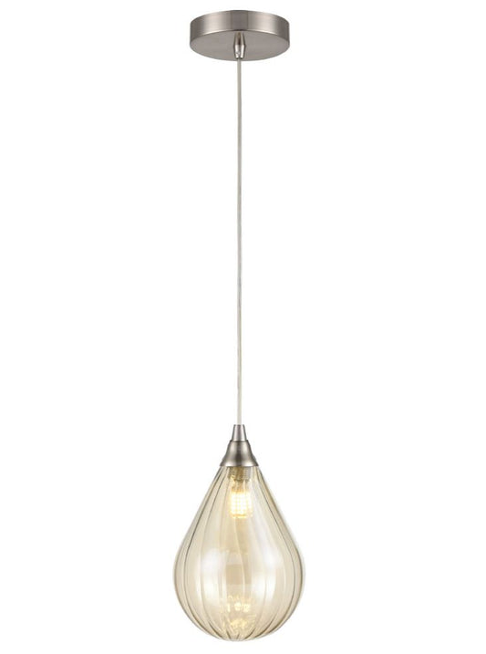 Perry single pendant in satin nickel with amber glass