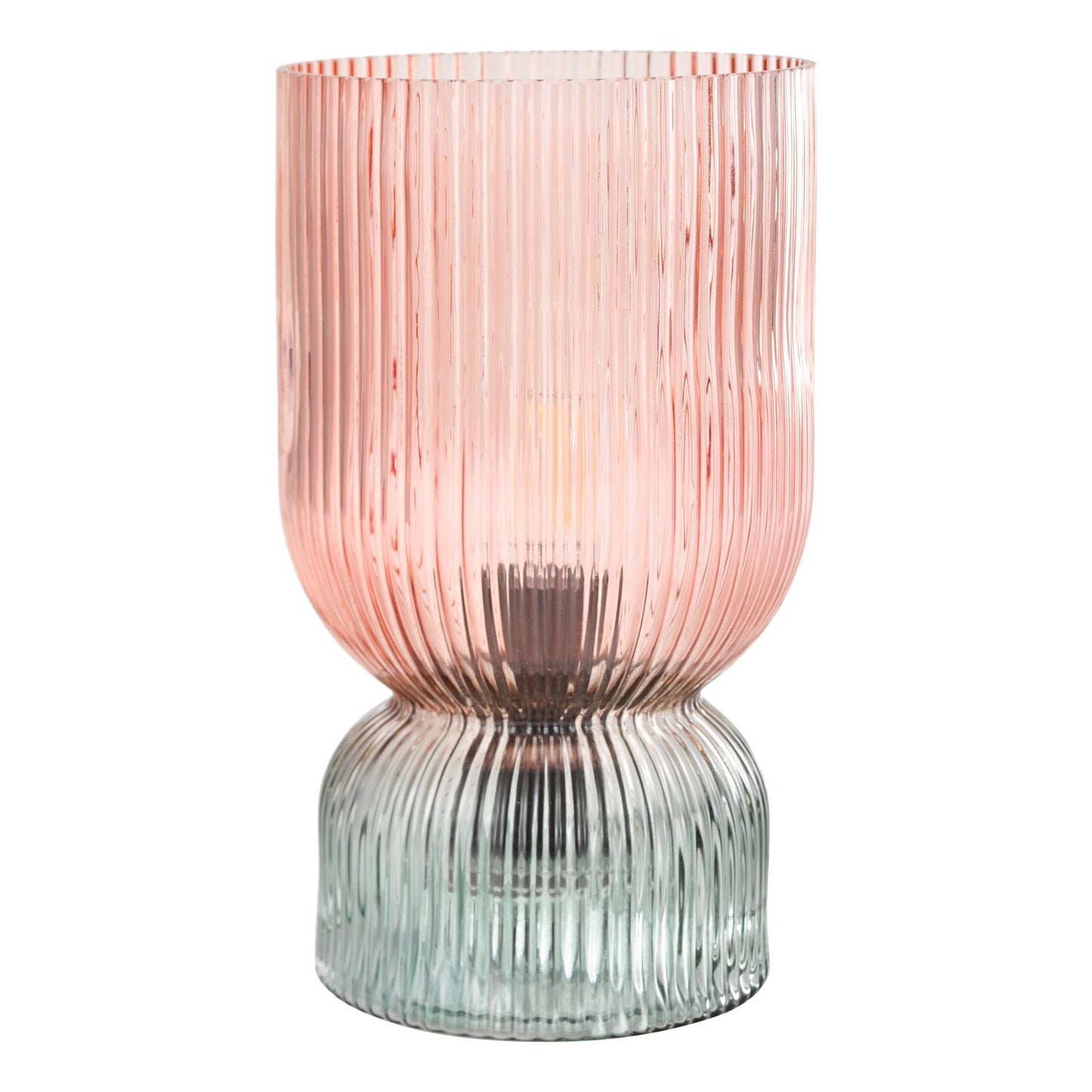 Rhubarb Table Lamp Pink and Green Ribbed Glass