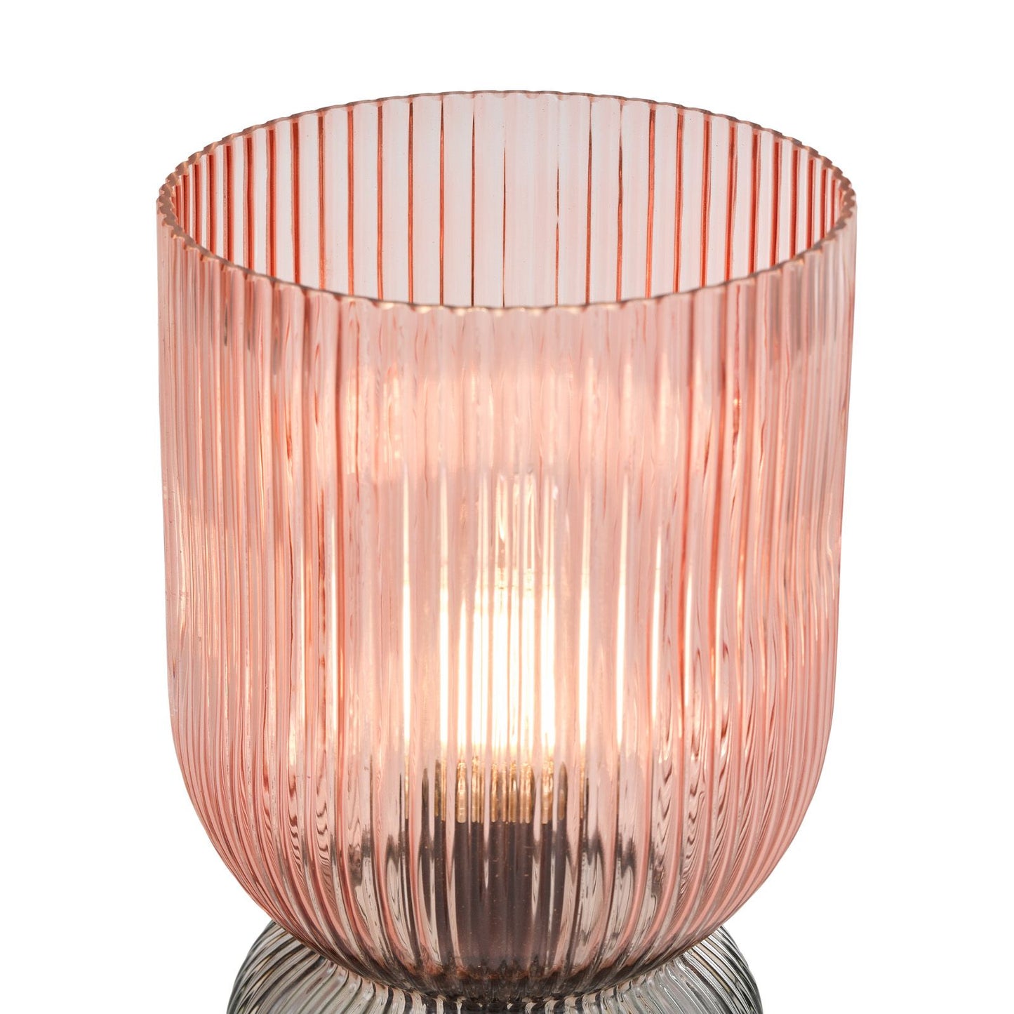 Rhubarb Table Lamp Pink and Green Ribbed Glass