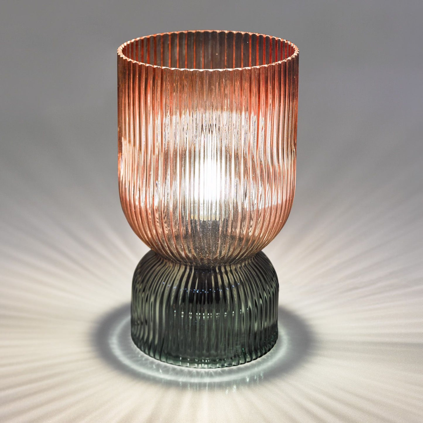 Rhubarb Table Lamp Pink and Green Ribbed Glass