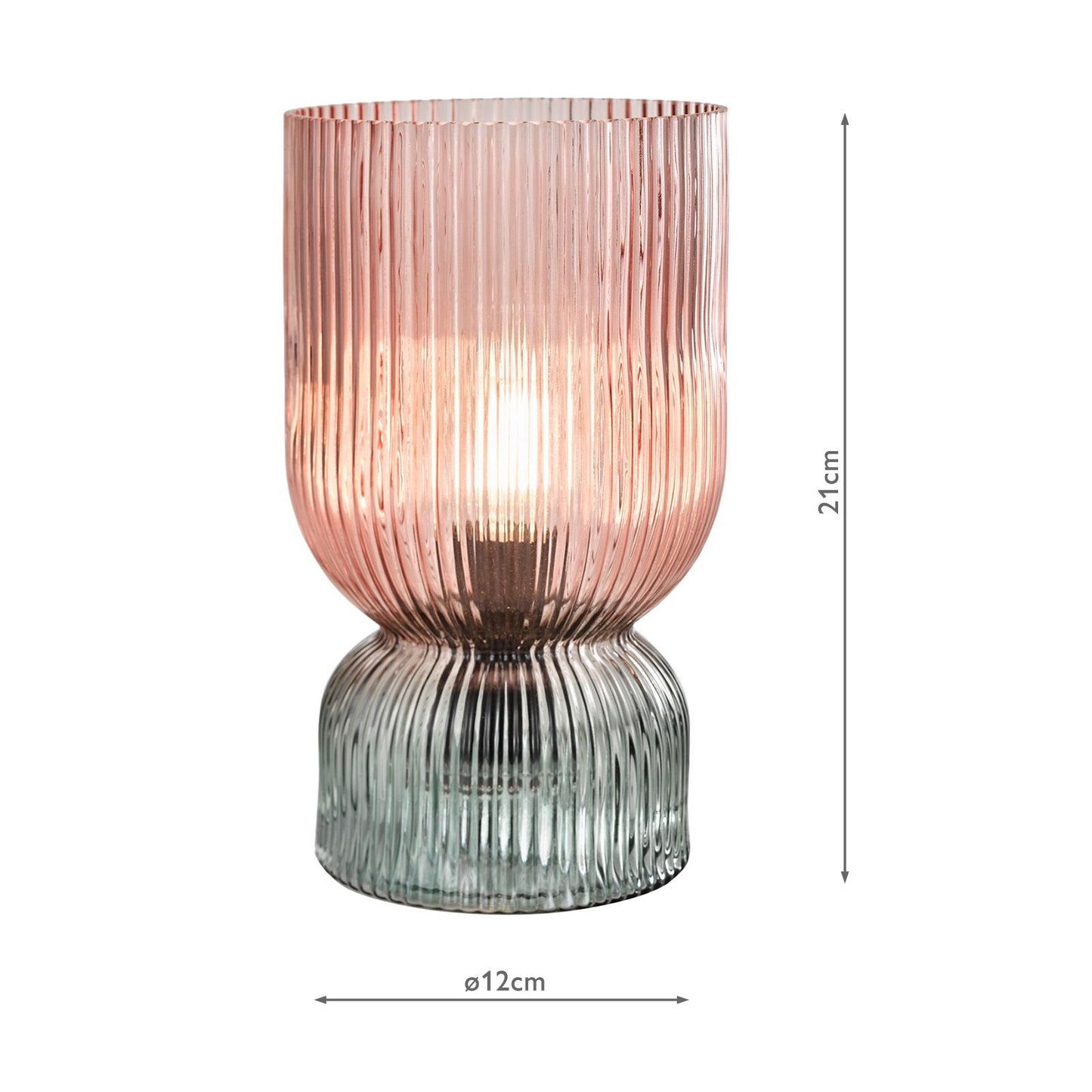 Rhubarb Table Lamp Pink and Green Ribbed Glass