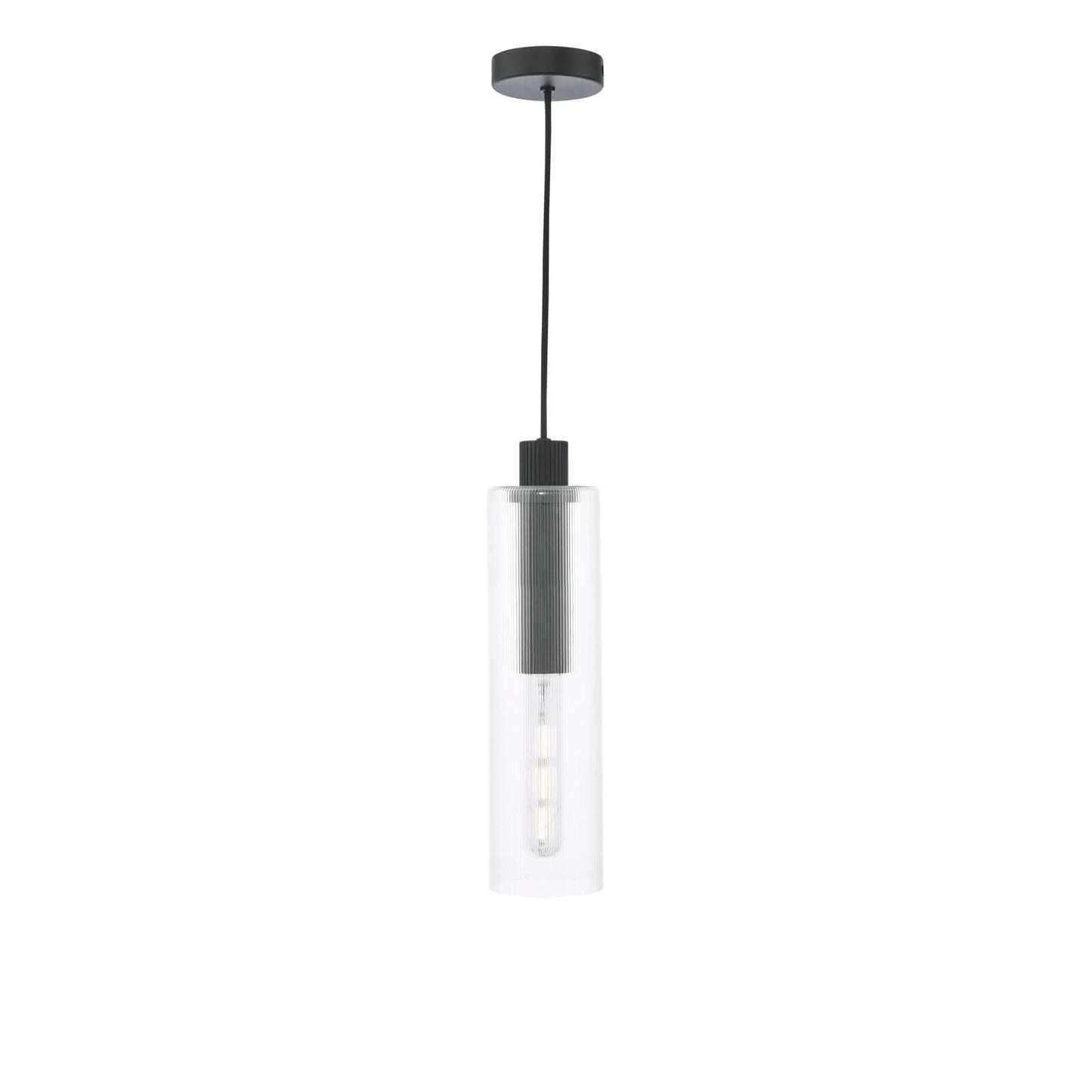 Ruben Pendant Satin Black and Ribbed Glass