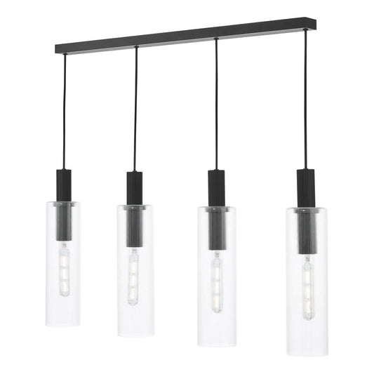 Ruben 4 Light Bar Pendant Satin Black and Ribbed Glass