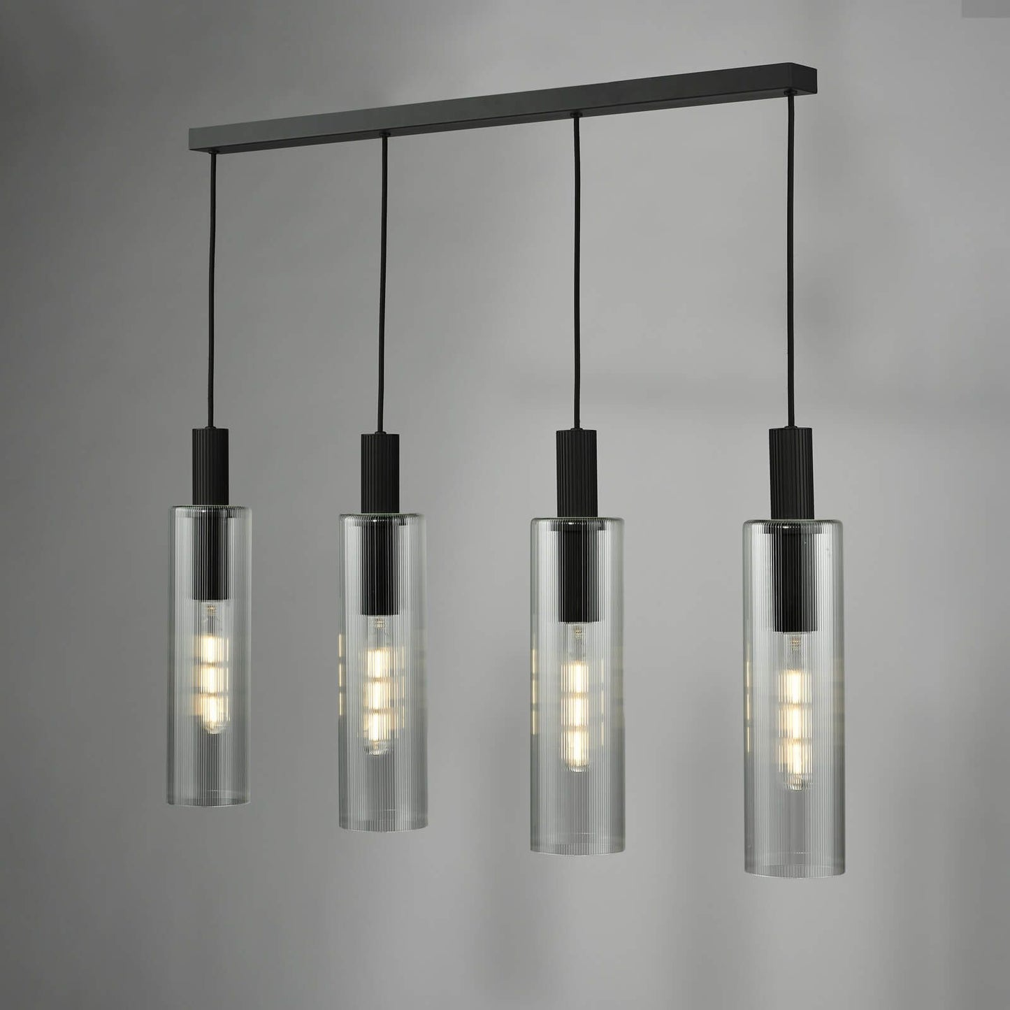 Ruben 4 Light Bar Pendant Satin Black and Ribbed Glass