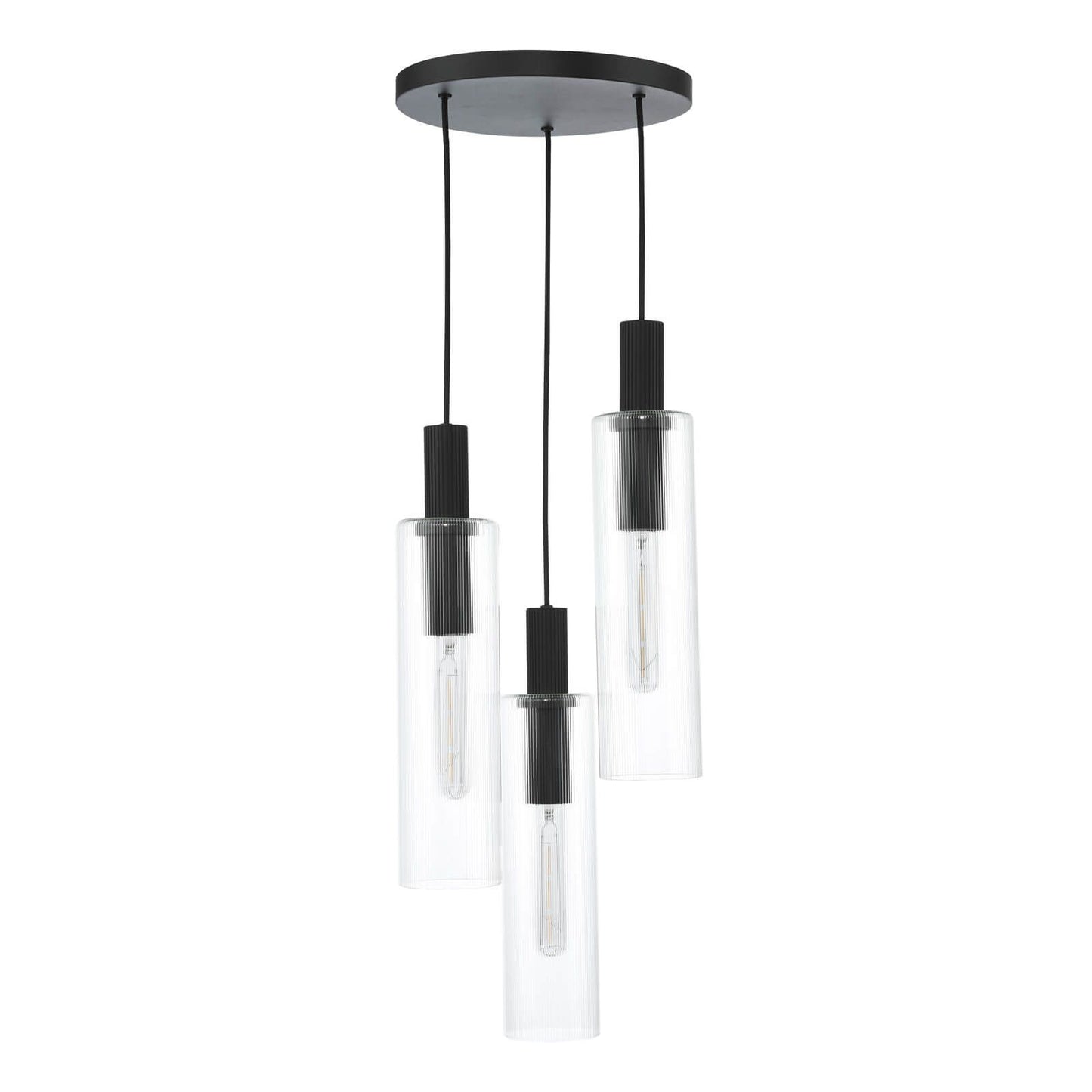 Ruben 3 Light Cluster Pendant Satin Black and Ribbed Glass