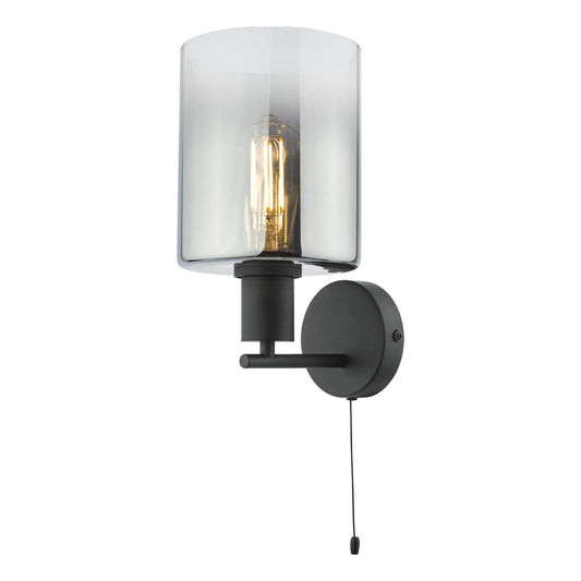 Savannah Wall Light Matt Black and Smoked Glass