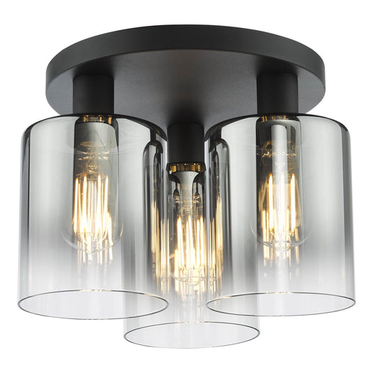 Savannah 3 Light Flush Matt Black and Smoked Glass