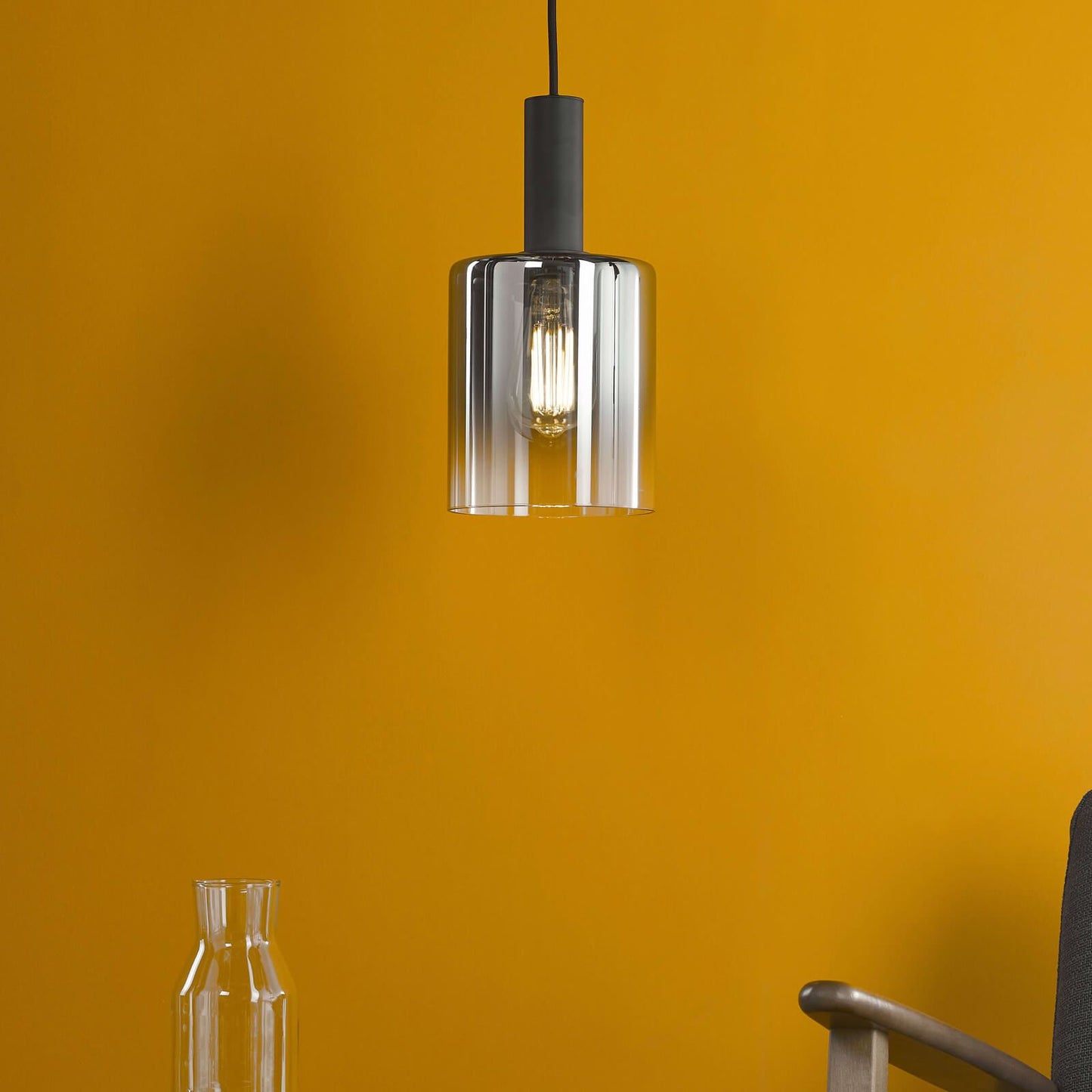 Savannah Pendant Matt Black and Smoked Glass