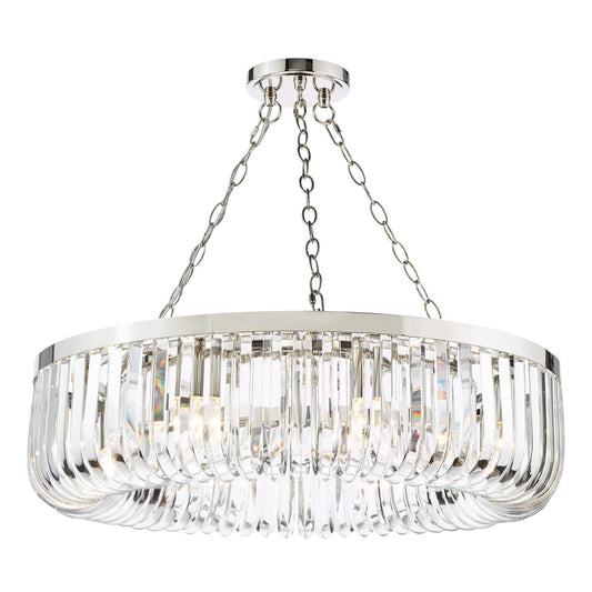 Sigourney 8 Light Pendant Polished Nickel and Crystal