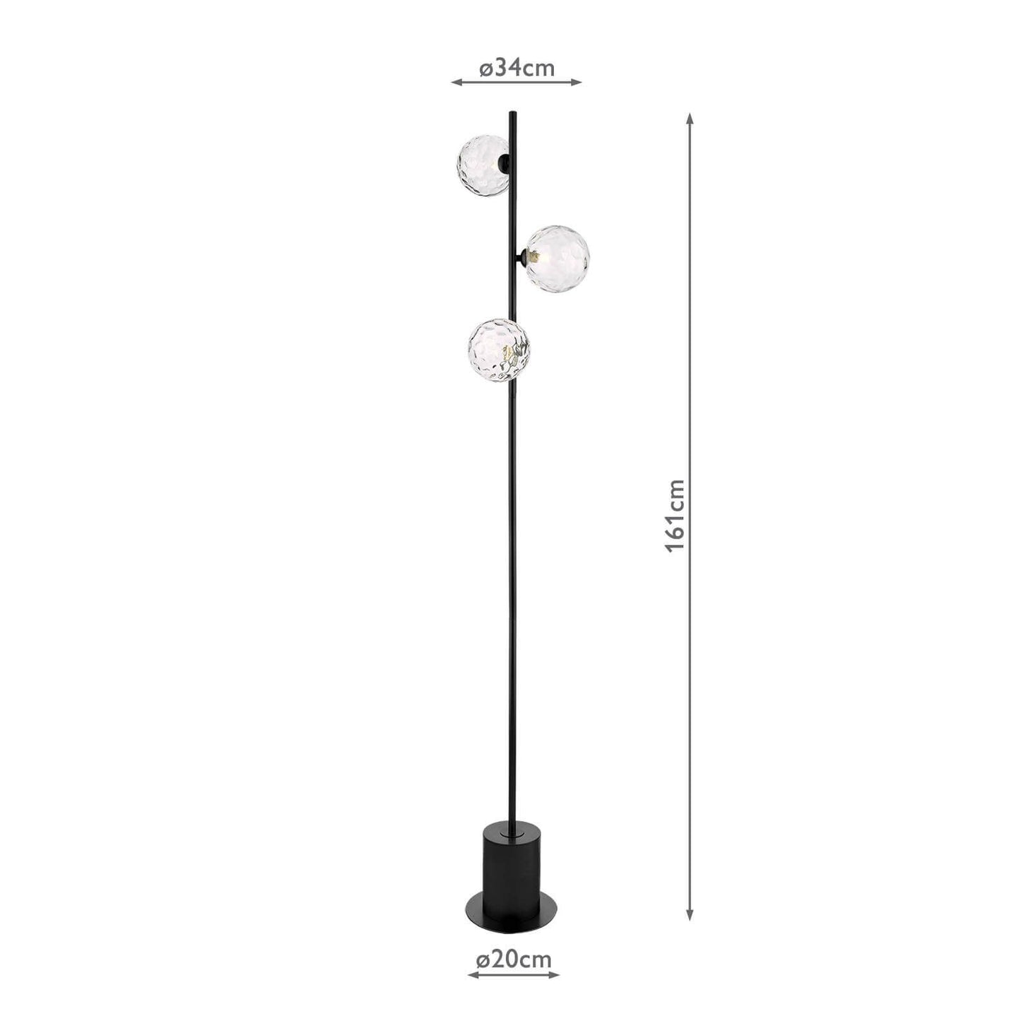 Spiral 3 Light Floor Lamp Matt Black & Dimpled Clear Glass