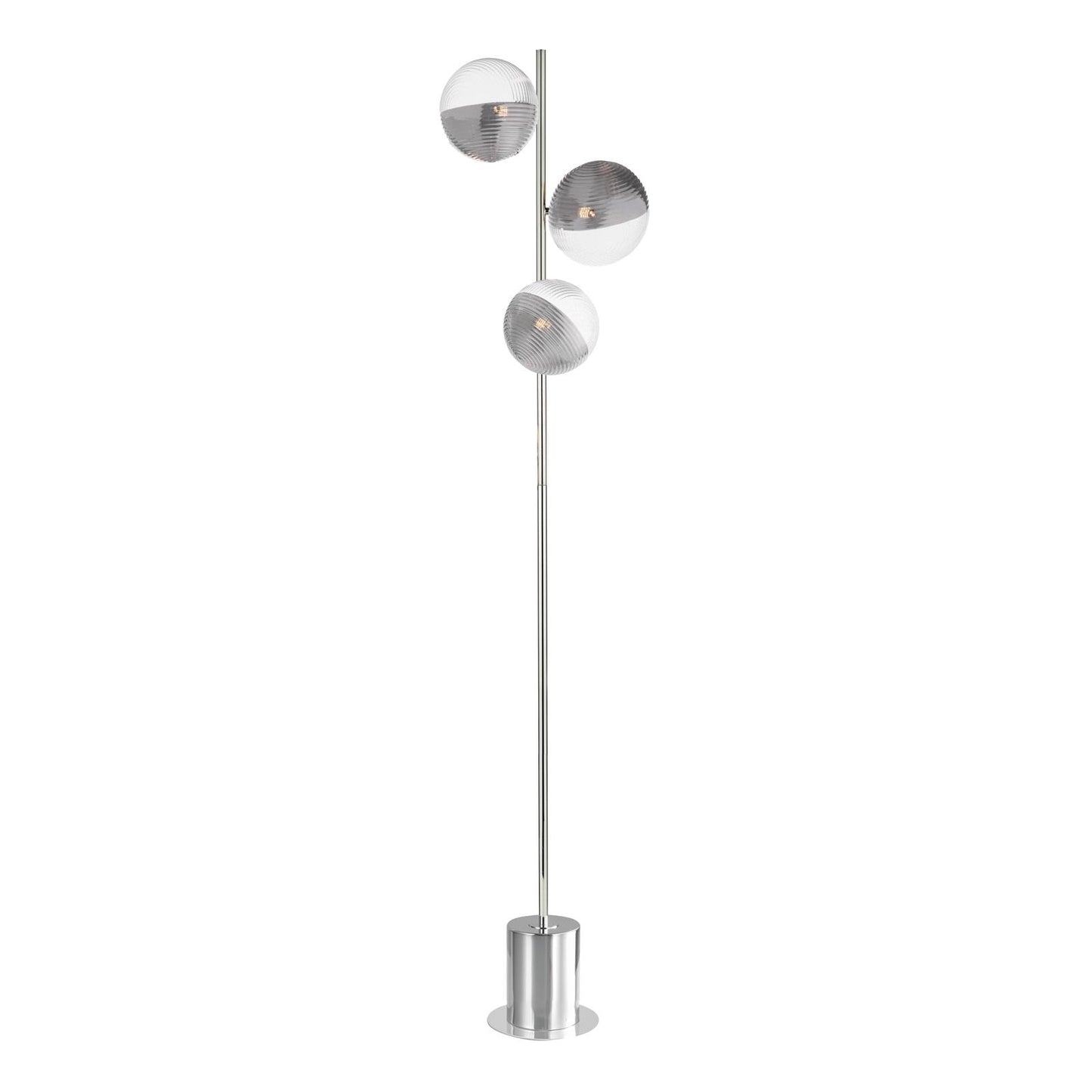 Spiral 3 Light Floor Lamp Polished Chrome & Smoked/Clear Ribbed Glass