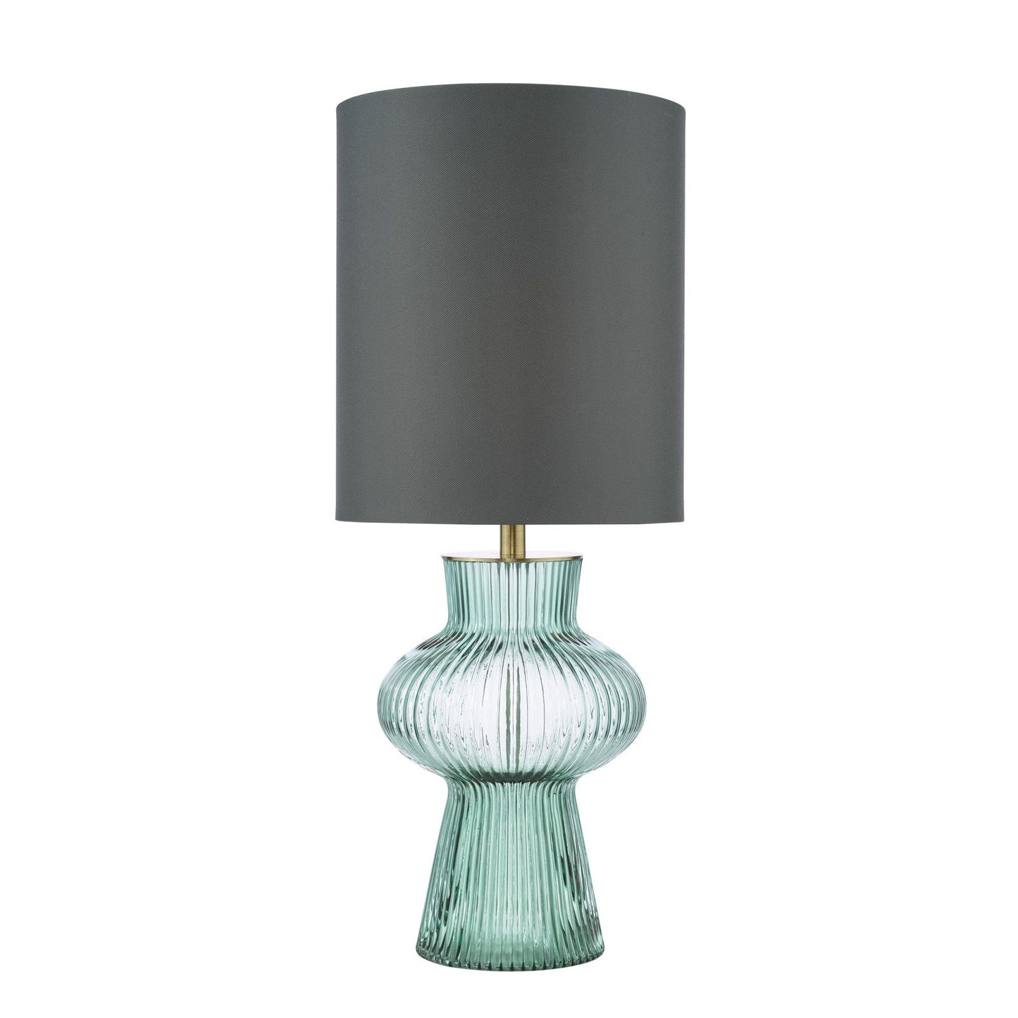 Suelita Table Lamp Green Ribbed Glass and Antique Brass With Shade