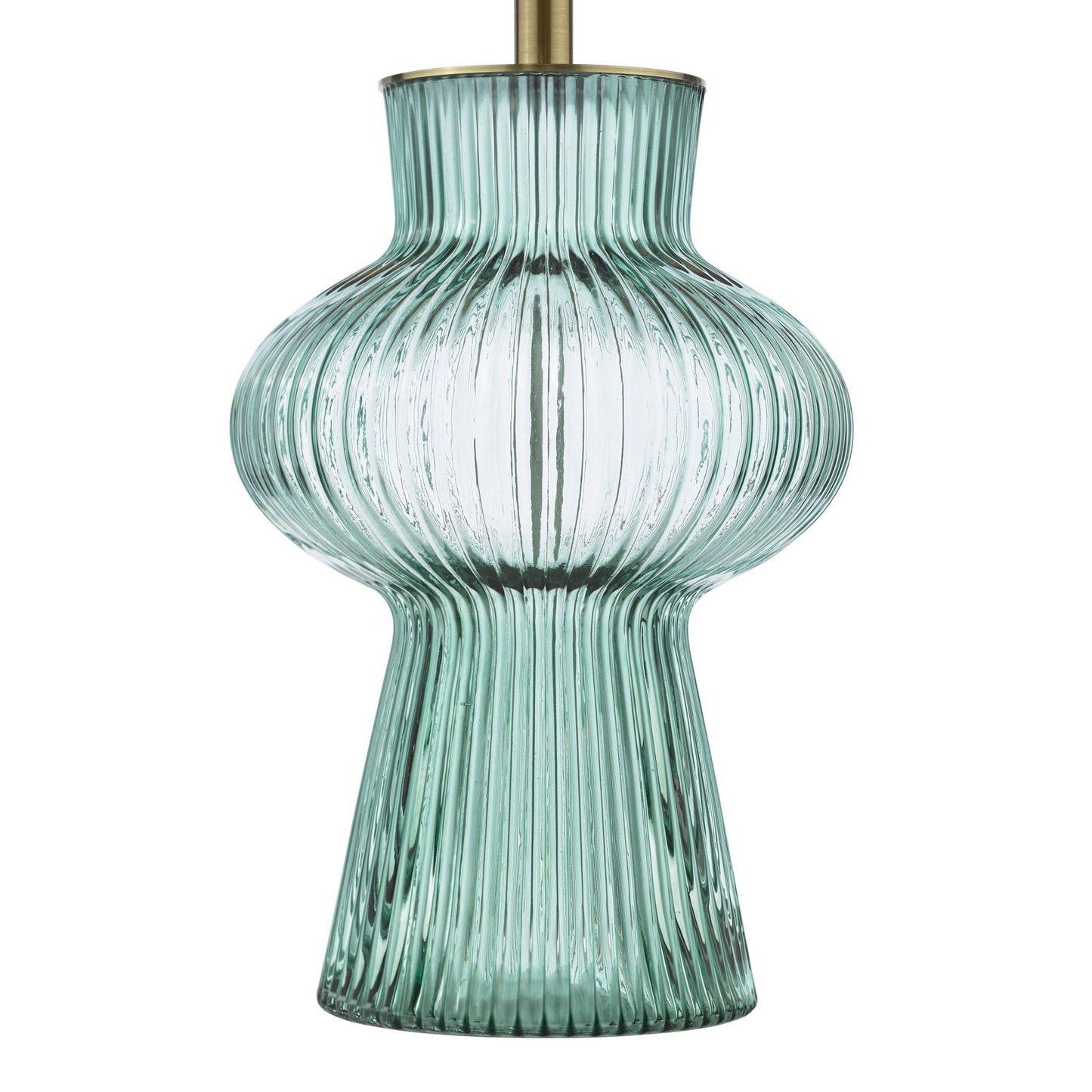 Suelita Table Lamp Green Ribbed Glass and Antique Brass With Shade