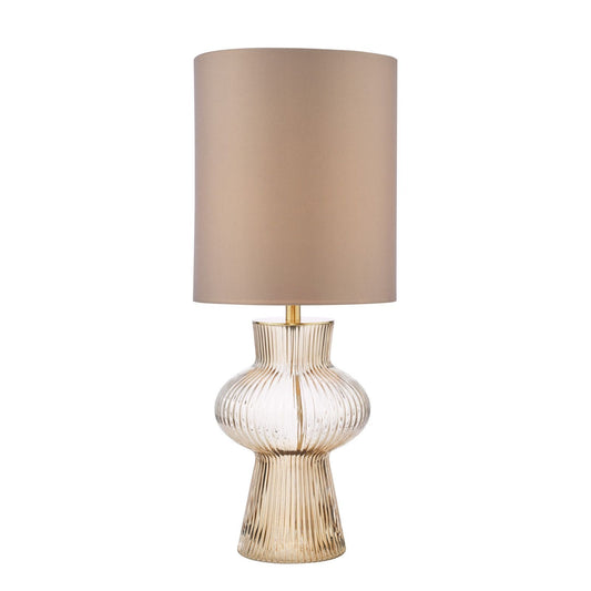 Suelita Table Lamp Brown Ribbed Glass and Antique Brass With Shade