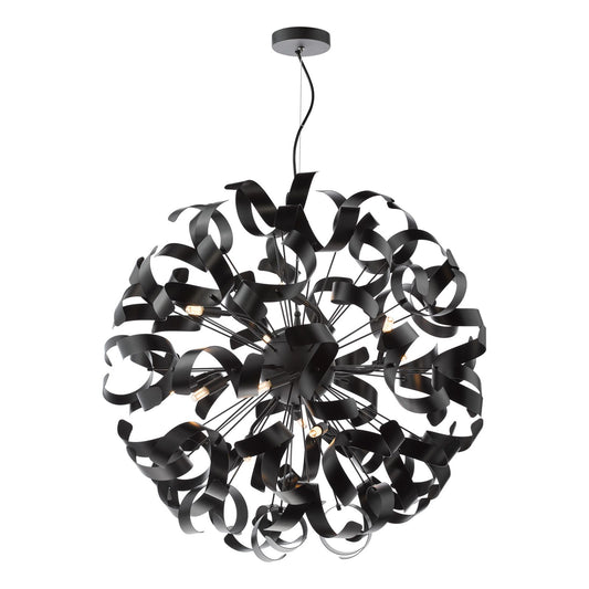 Swash 12 Light Pendant Black With Black Ribbons