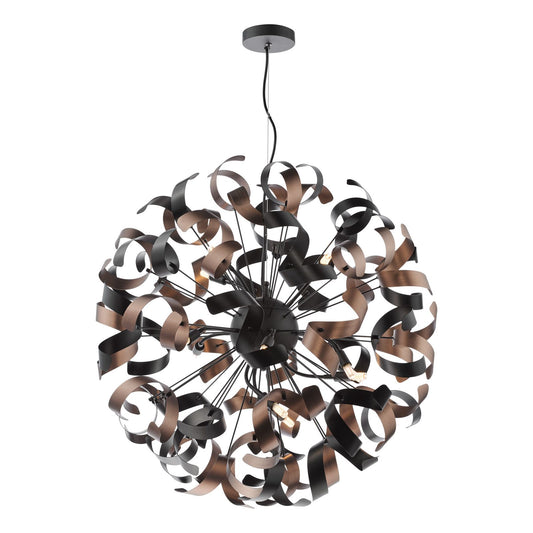 Swash 12 Light Pendant Black With Copper Ribbons