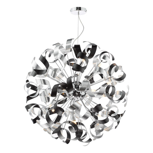 Swash 12 Light Pendant Polished Chrome With Black & Aluminium Ribbons