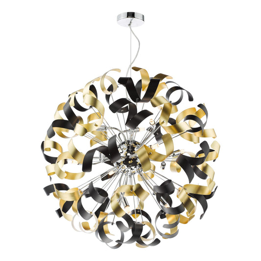 Swash 12 Light Pendant Polished Chrome With Black & Gold Ribbons