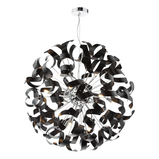 Swash 12 Light Pendant Polished Chrome With Black Ribbons