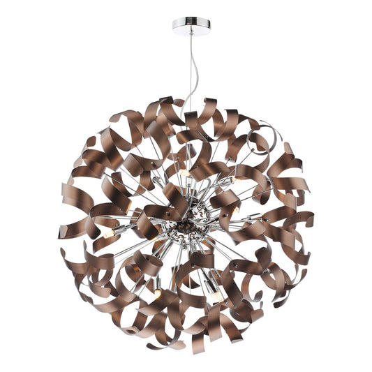 Swash 12 Light Pendant Polished Chrome with Copper Ribbons