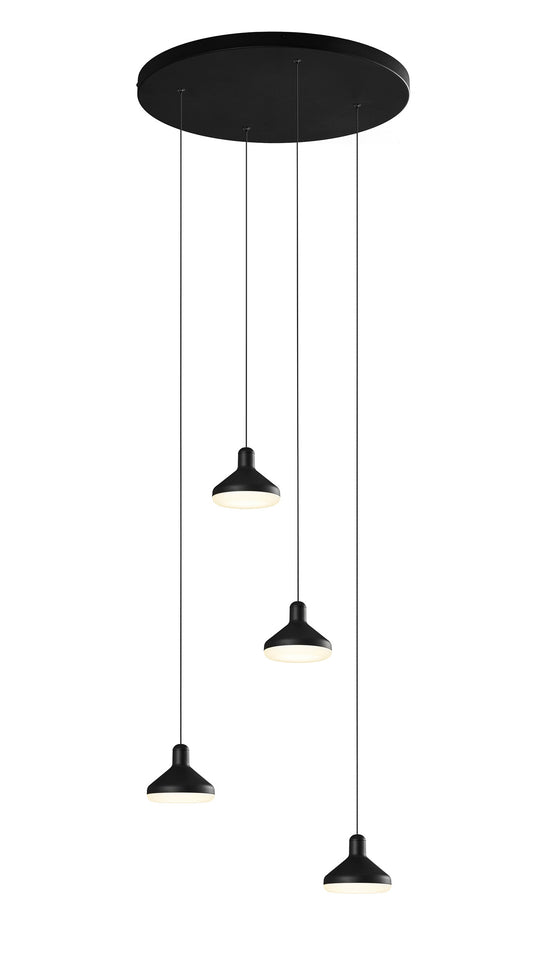 Sirio 4 Light Round Pendant, 32W LED, 3000K, 2360lm, Black, 3yrs Warranty by Mantra