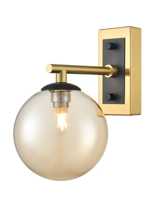 Stellar Wall bracket matt black and aged brass with amber glass
