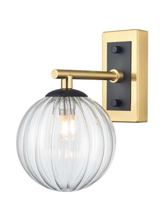 Stellar Wall bracket matt black and aged brass with clear glass