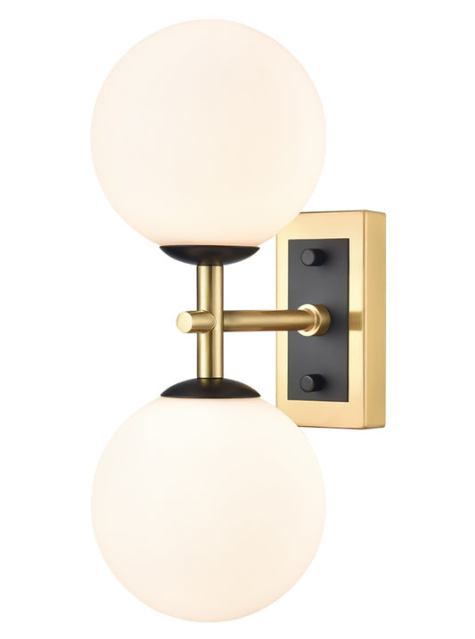 Stellar 2lt Bracket matt black aged brass with opal glass