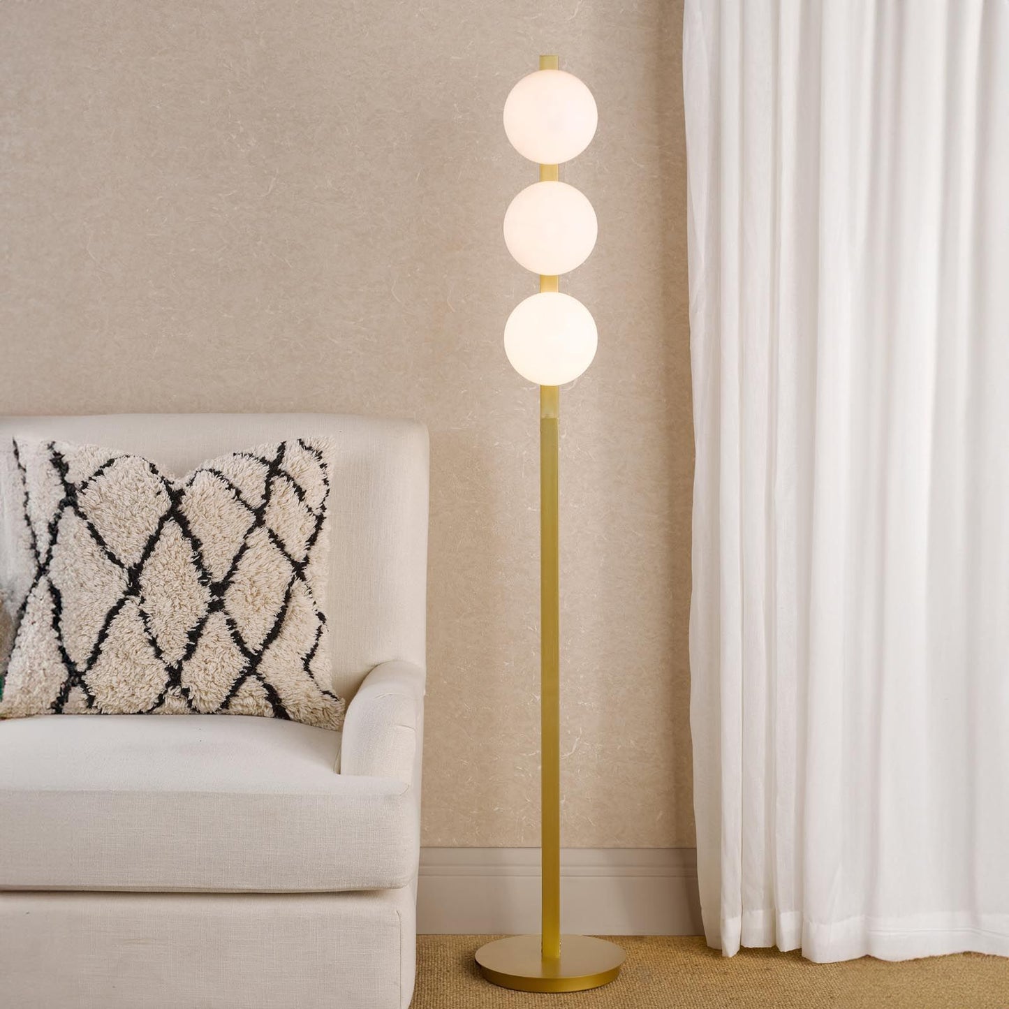 Tauri 3 Light Floor Lamp Matt Gold and Opal Glass