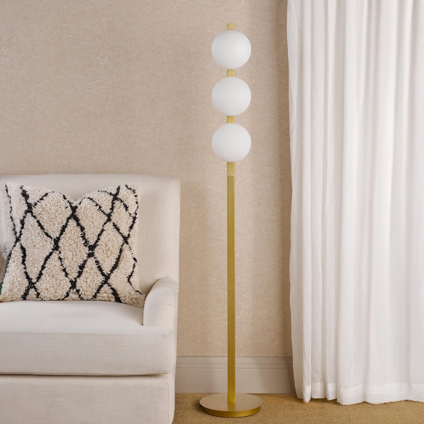 Tauri 3 Light Floor Lamp Matt Gold and Opal Glass