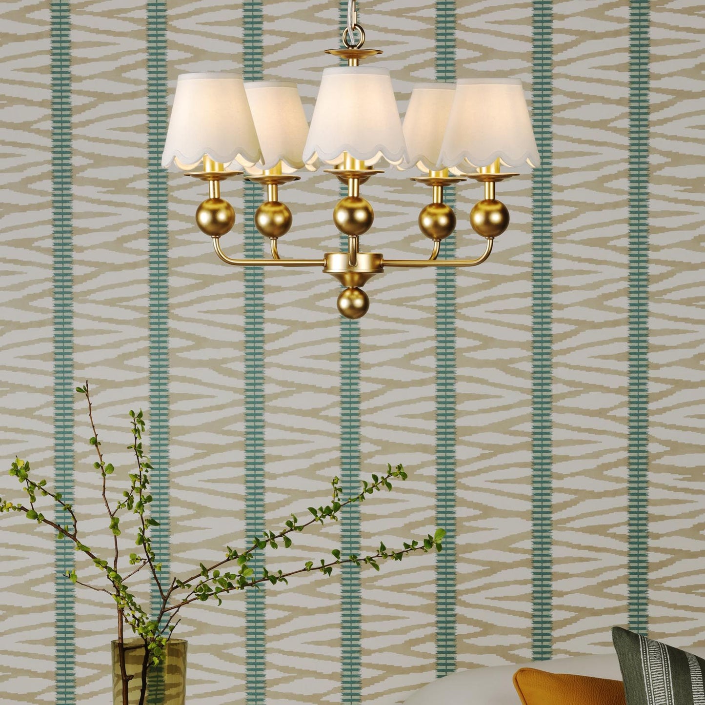 Tilda 5 Light Pendant Satin Gold With Shade