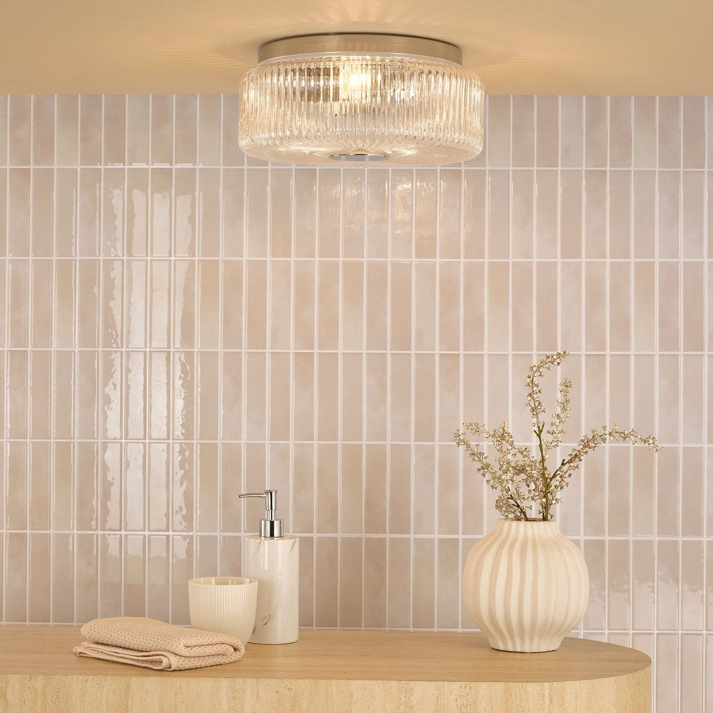 Twyman 3 Light Bathroom Ceiling Light Polished Chrome and Ribbed Glass IP44
