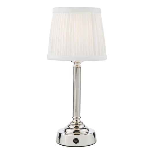 Virgil Rechargeable Table Lamp Polished Nickel With Shade LED