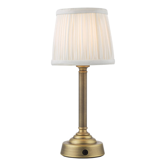 Virgil Rechargeable Table Lamp Matt Antique Brass With Shade LED